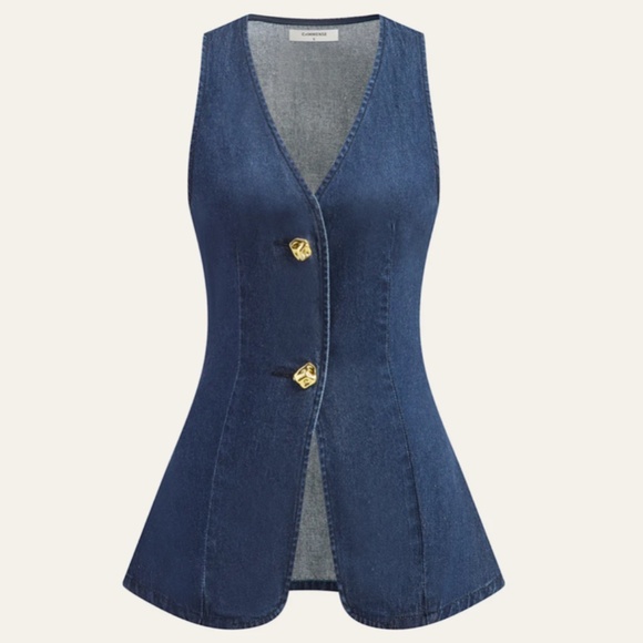 Commense Dark Blue Sleeveless button front top - Picture 4 of 12